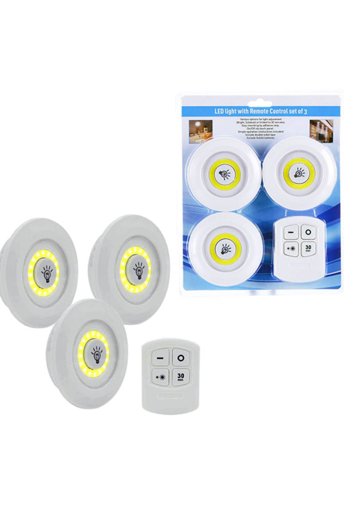 3-Pack Remote Control Adhesive Wireless LED Spot Lights (556