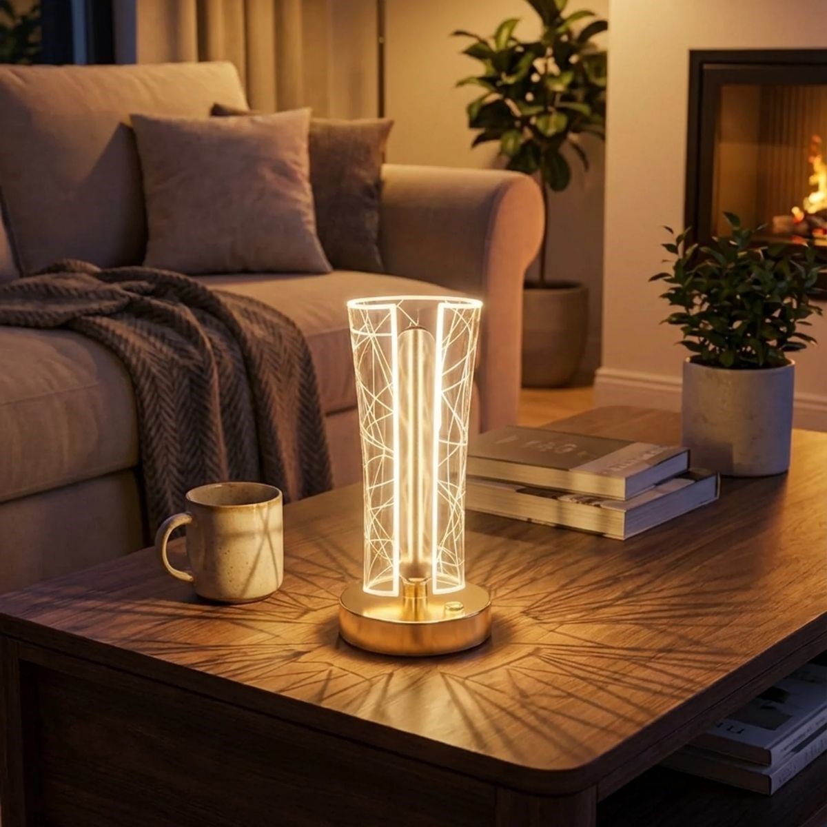 Curved Cylindrical Geometric Line Crystal LED Table Lamp – T