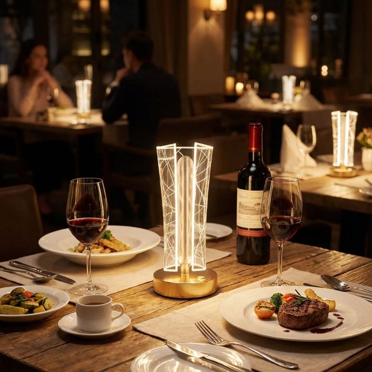 Kristall-LED-Tischleuchte mit beidseitig geschwungener zylindrischer Geometrie – Touchsteuerung, 3 Farbmodi, Aufladbar (5563) #2