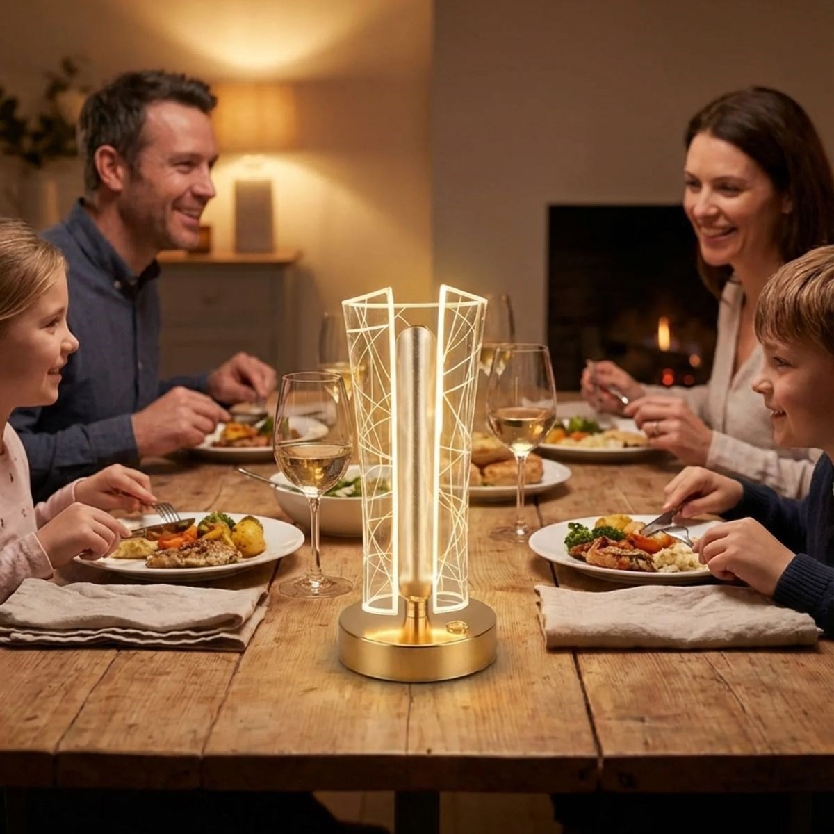 Kristall-LED-Tischleuchte mit beidseitig geschwungener zylindrischer Geometrie – Touchsteuerung, 3 Farbmodi, Aufladbar (5563) #4