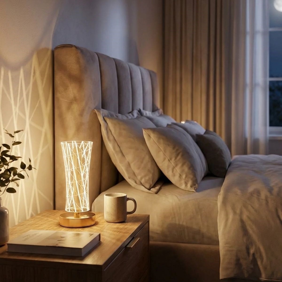 Cylindrical Crystal Line LED Table Lamp – Gold Base, Touch Control, 3-Color Light Modes #2