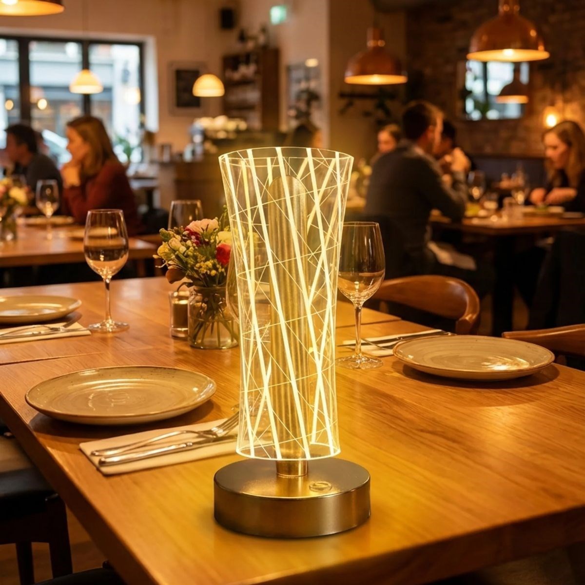 Cylindrical Crystal Line LED Table Lamp – Gold Base, Touch Control, 3-Color Light Modes #3