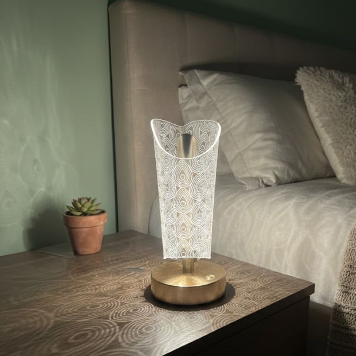 Open Cylindrical Crystal Drop LED Table Lamp – Gold Base, Touch Control, 3-Color Light Mode #2