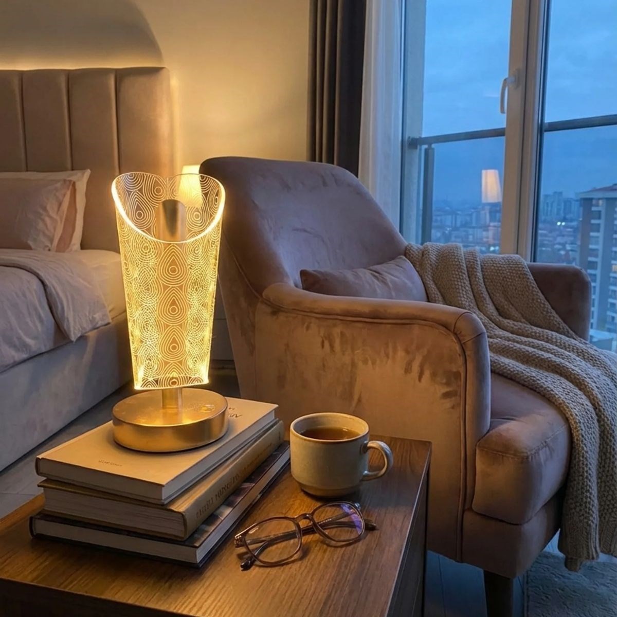 Open Cylindrical Crystal Drop LED Table Lamp – Gold Base, Touch Control, 3-Color Light Mode #3