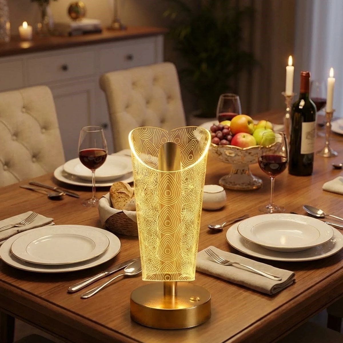 Open Cylindrical Crystal Drop LED Table Lamp – Gold Base, Touch Control, 3-Color Light Mode #4