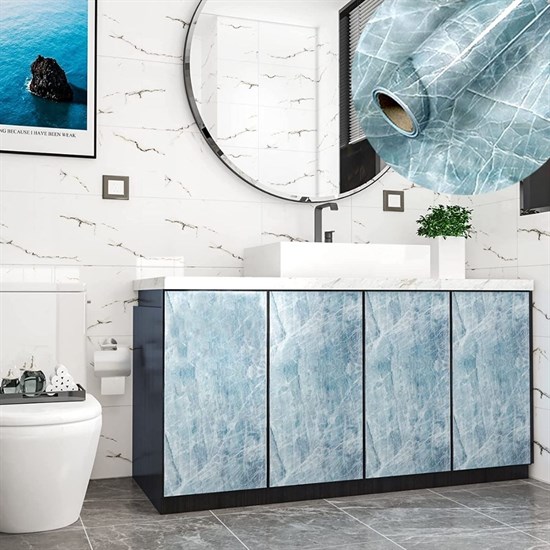 Marble Pattern Waterproof Kitchen Countertop Adhesive Sticker Blue 5x0.6m (5563) #3