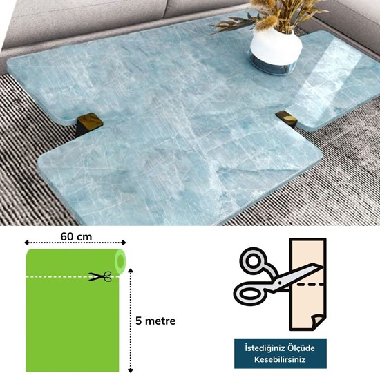 Marble Pattern Waterproof Kitchen Countertop Adhesive Sticker Blue 5x0.6m (5563) #5