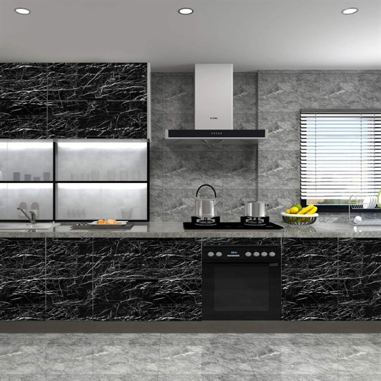 Black Marble Pattern Self-Adhesive Kitchen Countertop Waterproof Sticker 5x0.6m (5563) #2