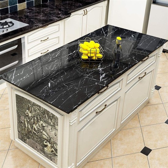 Black Marble Pattern Self-Adhesive Kitchen Countertop Waterproof Sticker 5x0.6m (5563) #3
