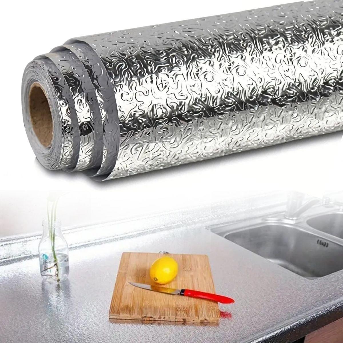 Silver Aluminum Foil Wallpaper Roll, Self-Adhesive Shelf Lin