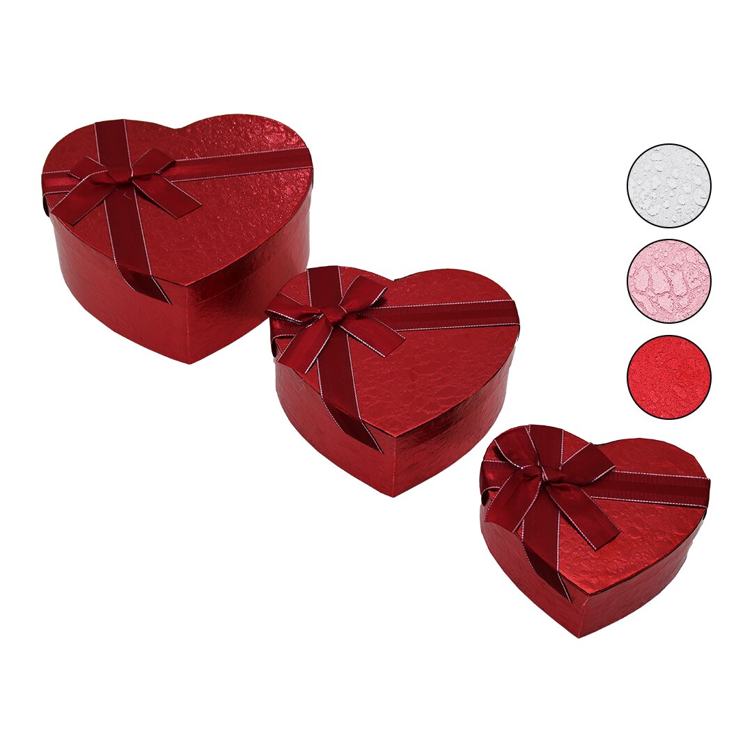 3PCS Heart Shiny Colorful Embossed Cardboard Gift Box with R