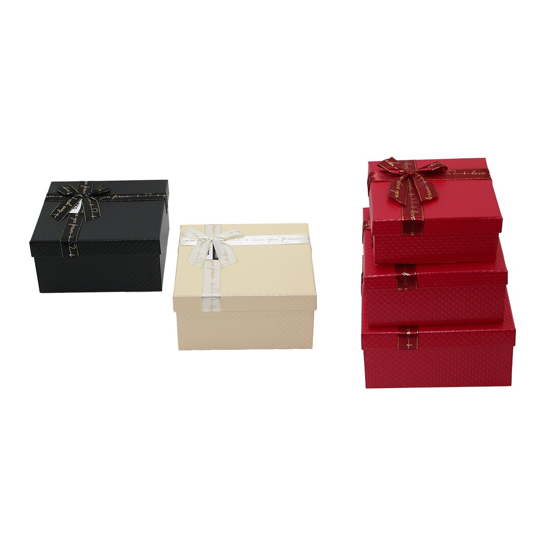 3PCS Square Matte Mixed Color Embossed Gift Boxes with Ribbo