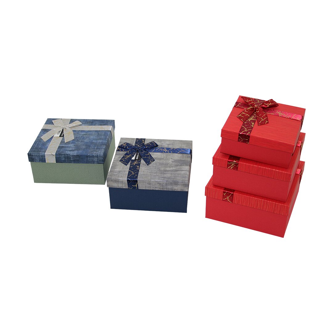 3PCS Square Striped Mixed Color Cardboard Gift Box with Ribb