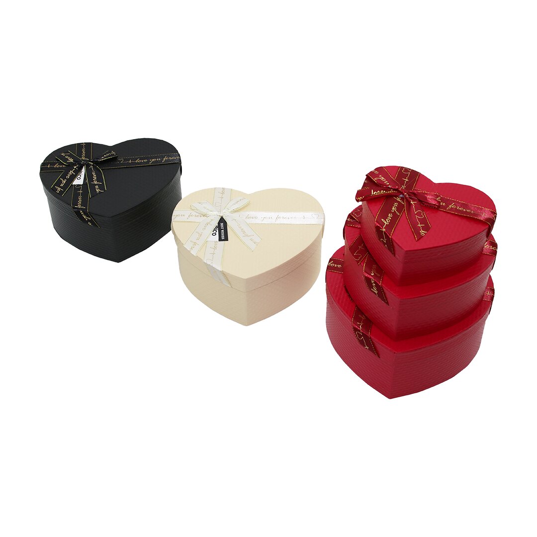 3PCS Heart Matte Mix Color Cardboard Gift Box with Ribbon 22