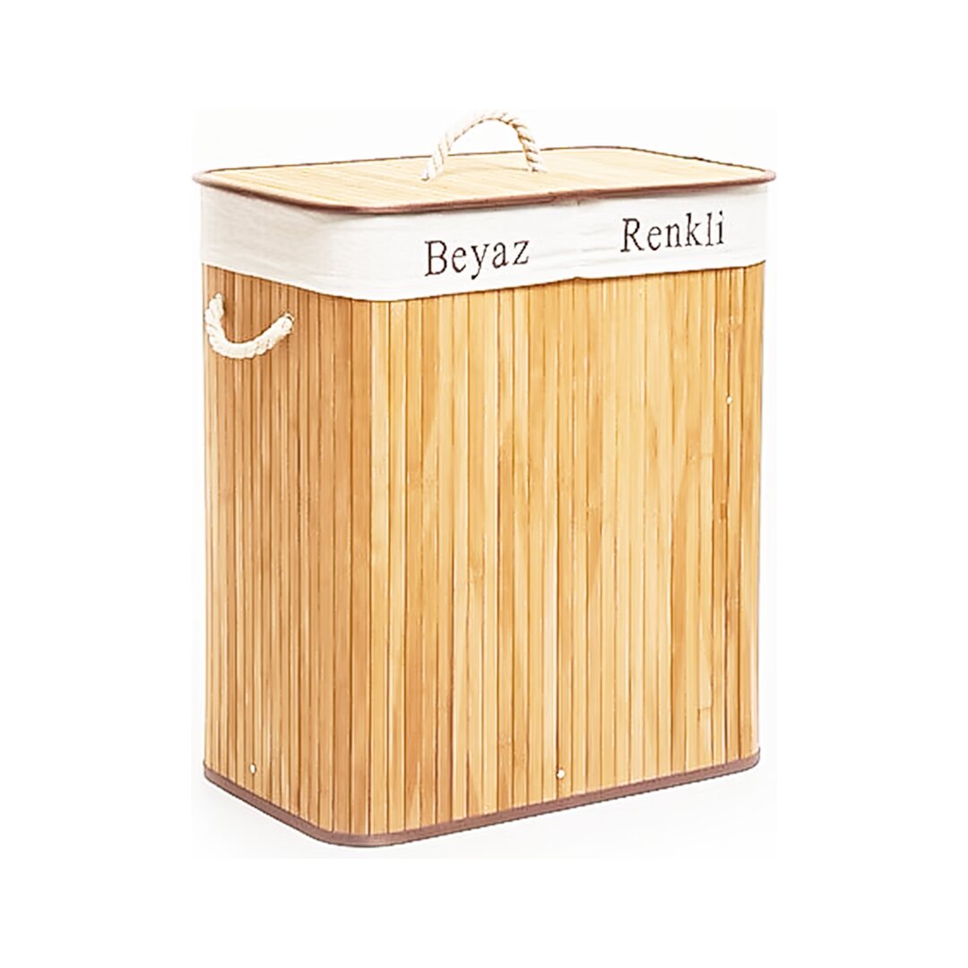 Rectangular Two-Compartment Bamboo Laundry Basket with Rope