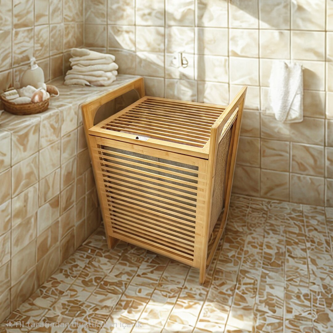 Wooden Bamboo Laundry Basket with Fabric Bag 40x35x60cm (556