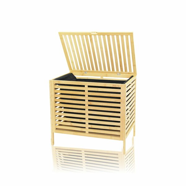 Thick Bamboo Wood Laundry Basket Black Fabric Bag 50x38x55cm